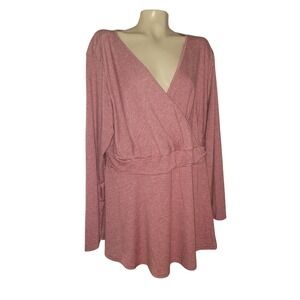 PLOKNRD Womens Plus 24W Mauve Pink Faux Wrap V-Neck Long Sleeve Tunic Top NEW